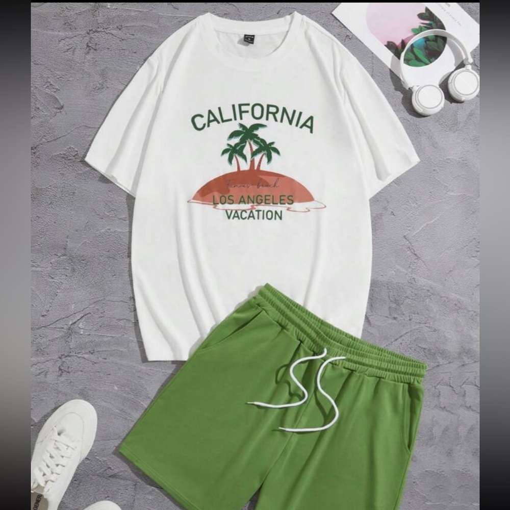 Manfinity Chillmode Men Letter Graphic Tee & Drawstring Waist Shorts